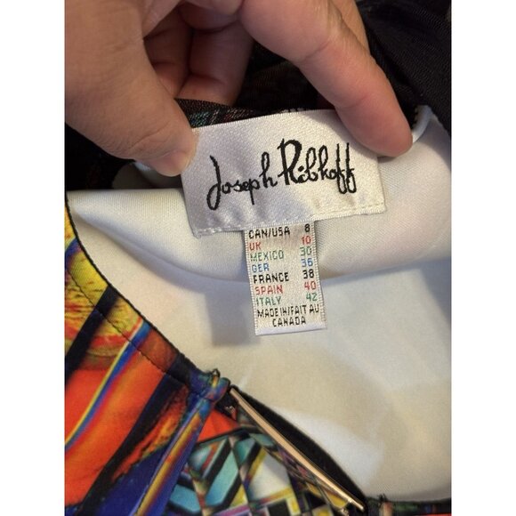 JOSEPH RIBKOFF Colorful Sheath Dress Artsy Professional Career Mix Print Sz 8 - Picture 3 of 9